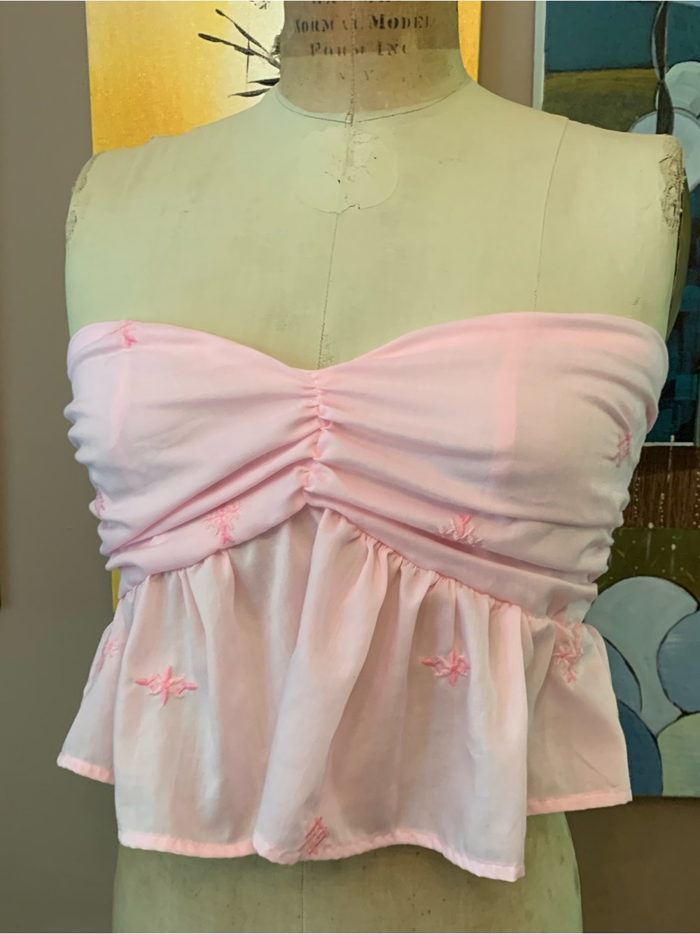 Soft Pink Ruched Peplum Strapless Crop Top Size Medium